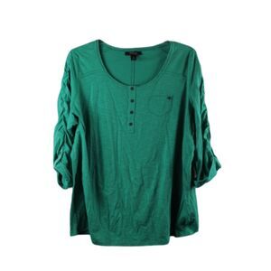 Style & Co Green Women's Top Blouse Long Sleeve Roll Tab Pocket 2X 008